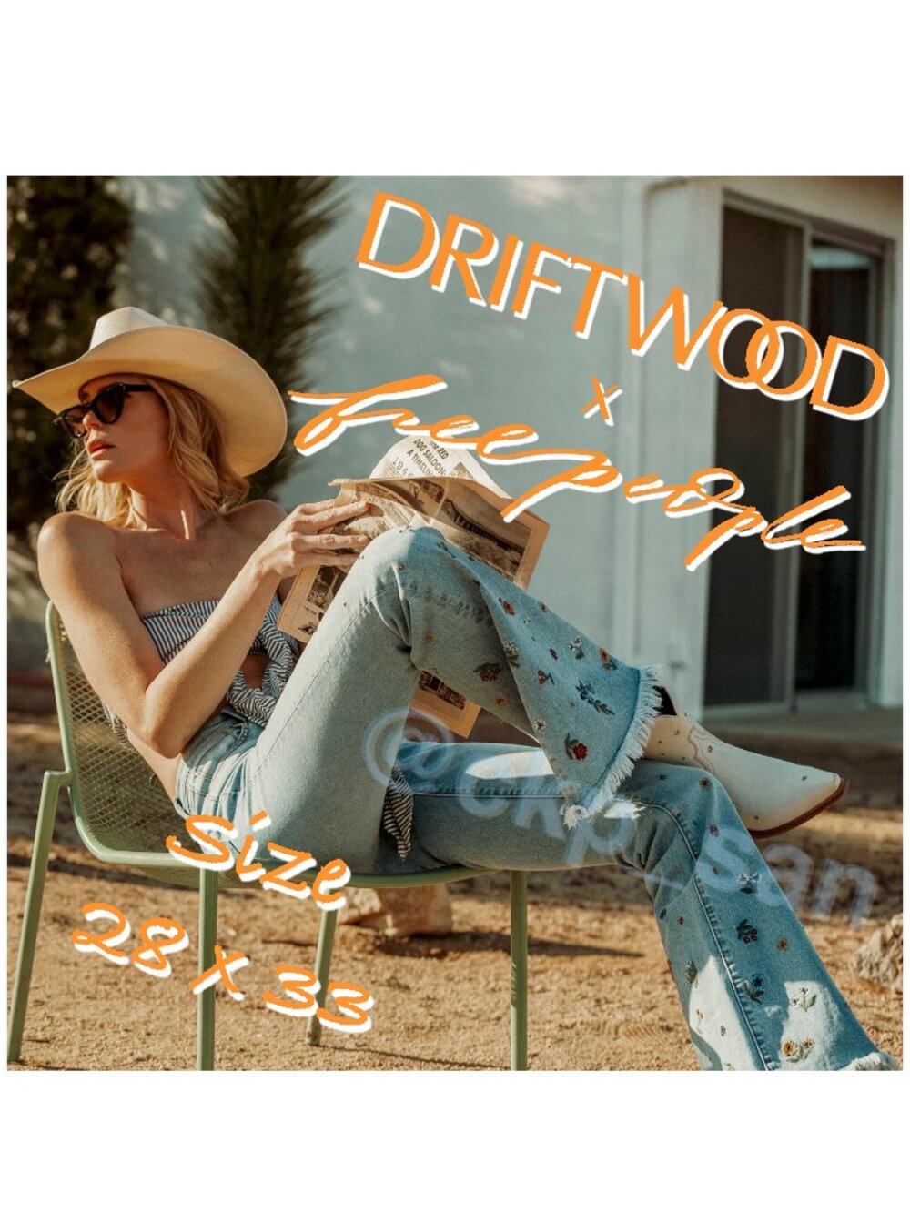 Free People x Driftwood Farrah Embroidered Flare Jeans Sz 28